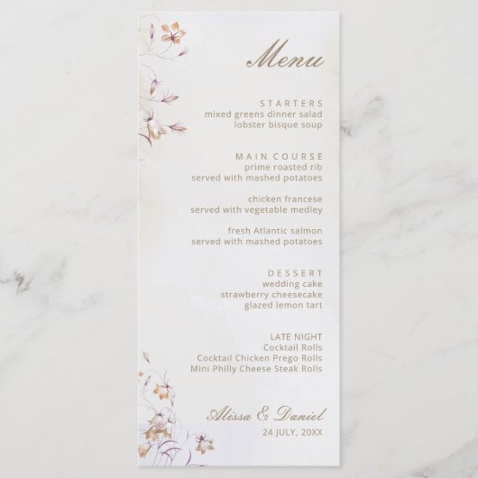 Boho Floral Wedding Menu Card Menükarte (Vorderseite)