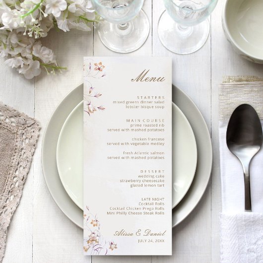 Boho Floral Wedding Menu Card Menükarte