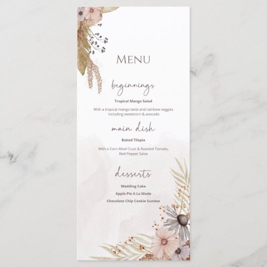 Boho Floral Wedding Menu Menükarte (Vorderseite)