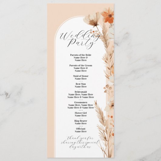 Boho Floral Wedding Menu Zeremonie Details Programm (Rückseite)