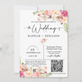 Boho Floral Wedding Minimal Script QR Code Foto Einladung (Vorderseite)