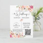Boho Floral Wedding Minimal Script QR Code Foto Einladung (Stehend Vorderseite)