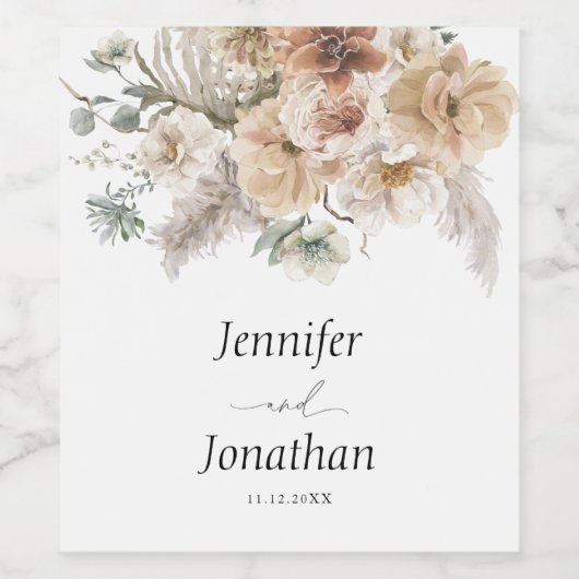 Boho Floral Wedding Personalisiert Weinetikett (Einzelnes Label)