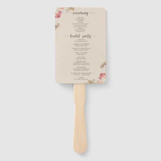 Boho Floral Wedding Program Hand Fan Fächer (Rückseite)