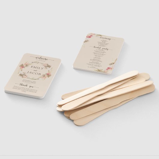 Boho Floral Wedding Program Hand Fan Fächer (Non-assembled)