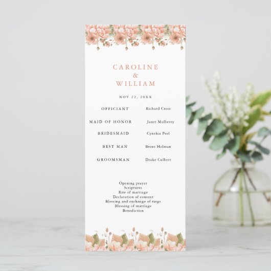 Boho Floral Wedding Programm (Stehend Vorderseite)