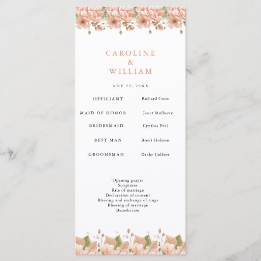 Boho Floral Wedding Programm (Vorderseite)