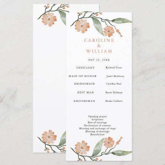 Boho Floral Wedding Programm (Vorne/Hinten)