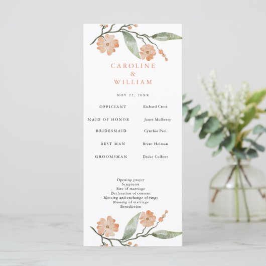Boho Floral Wedding Programm (Stehend Vorderseite)