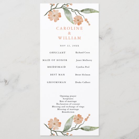 Boho Floral Wedding Programm (Vorderseite)