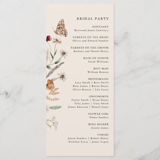 Boho Floral Wedding Programm (Rückseite)