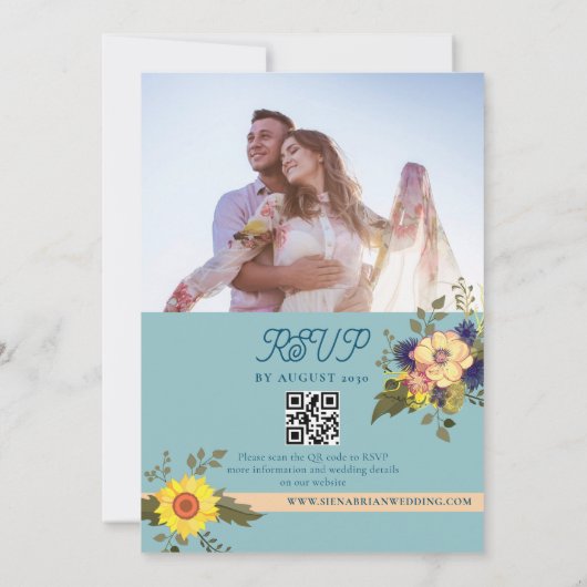 Boho Floral Wedding QR Code Einladung (Rückseite)