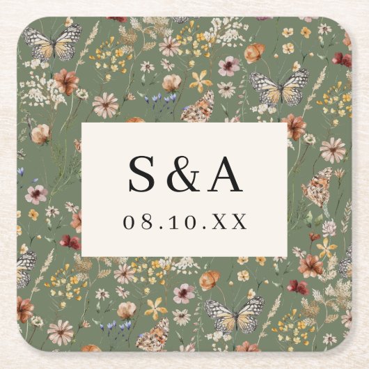 Boho Floral Wedding Rechteckiger Pappuntersetzer (Vorderseite)