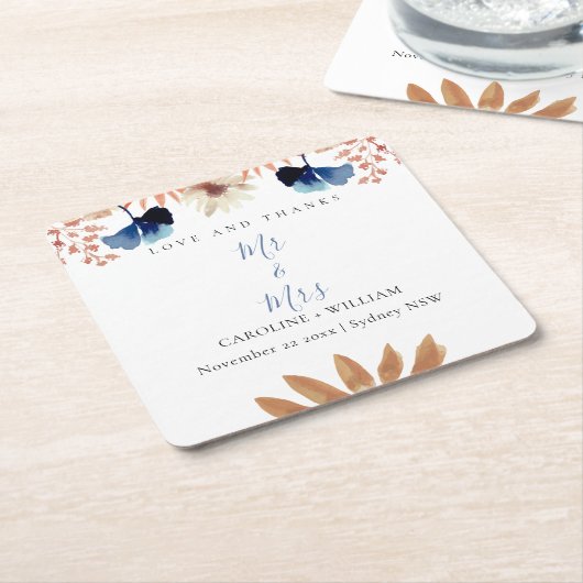 Boho Floral Wedding Rechteckiger Pappuntersetzer (angewinkelt)