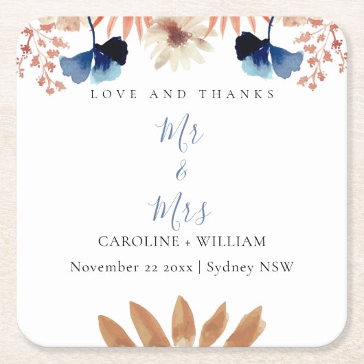 Boho Floral Wedding Rechteckiger Pappuntersetzer (Vorderseite)