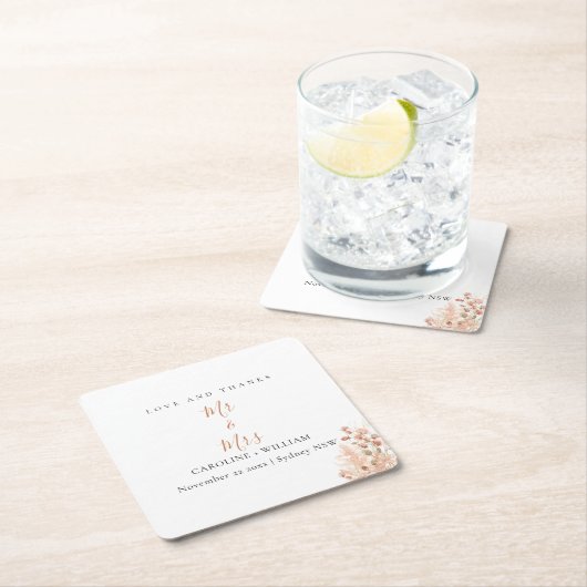 Boho Floral Wedding Rechteckiger Pappuntersetzer (Vor Ort)