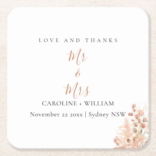 Boho Floral Wedding Rechteckiger Pappuntersetzer (Vorderseite)