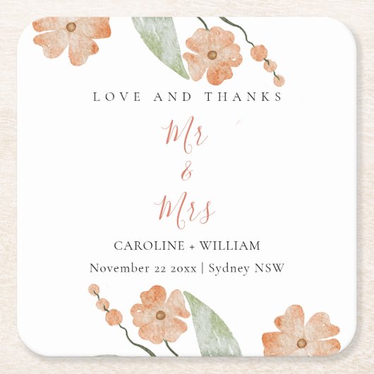 Boho Floral Wedding Rechteckiger Pappuntersetzer (Vorderseite)