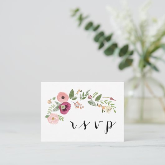 Boho Floral Wedding RSVP QR Code Response Card Begleitkarte (Stehend Vorderseite)