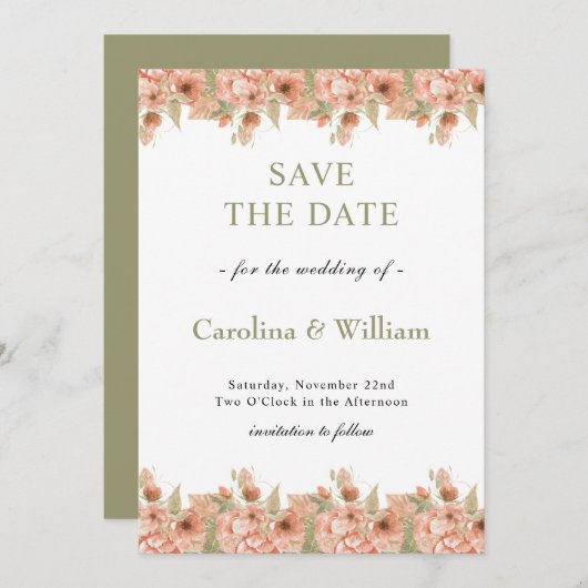 Boho Floral Wedding Save The Date (Vorne/Hinten)