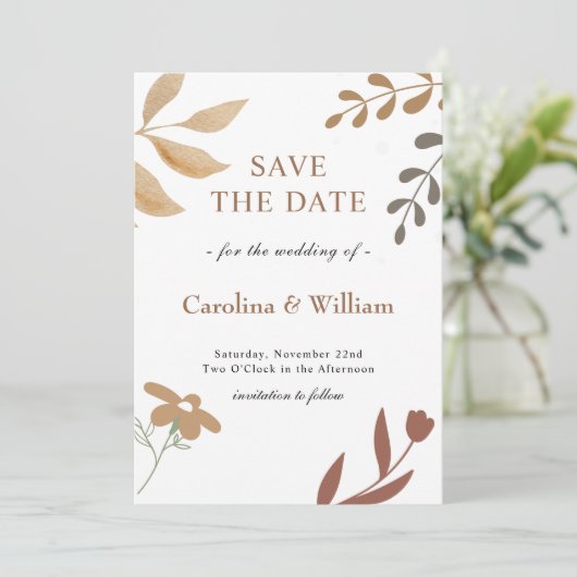 Boho Floral Wedding Save The Date (Stehend Vorderseite)