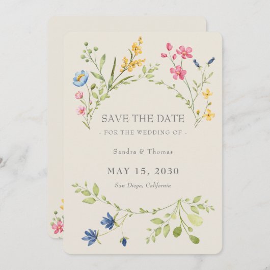 Boho Floral Wedding Save the Date with QR Code (Vorne/Hinten)