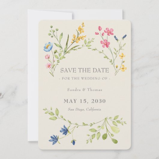 Boho Floral Wedding Save the Date with QR Code (Vorderseite)