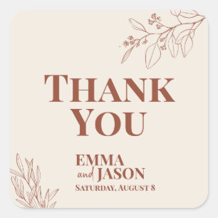 Boho Floral Wedding Square Sticker