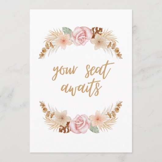 Boho Floral Wedding Table Gästekarte Programm (Rückseite)