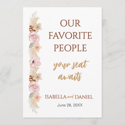 Boho Floral Wedding Table Gästekarte Programm (Vorderseite)