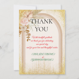 Boho Floral Wedding Thank You Card with Gold Spark Dankeskarte