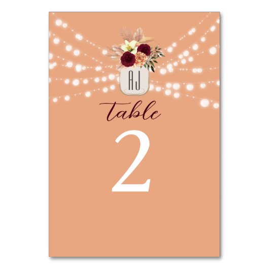 Boho Floral Wedding Tischnummer (Vorderseite)