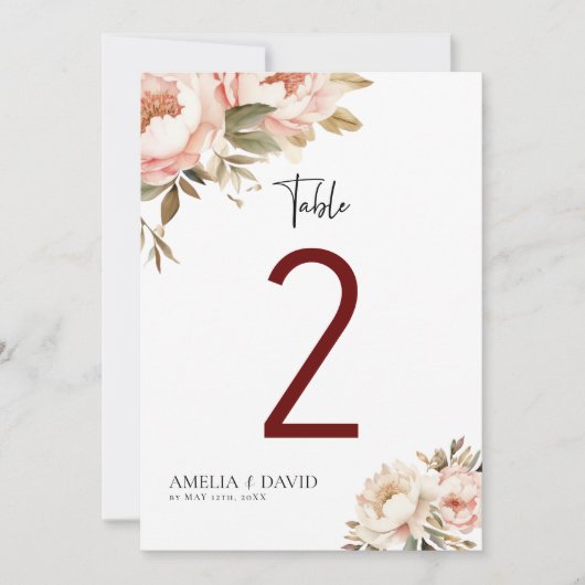 Boho Floral Wedding Tischnummern (Vorderseite)