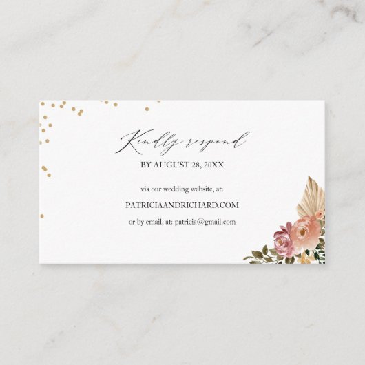 Boho Floral Wedding Website Online RSVP Card Begleitkarte (Vorderseite)