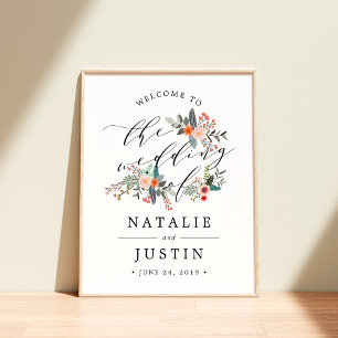 Boho Floral Wedding Welcome Sign Poster