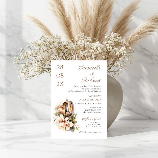 Boho floral wedding with rings  einladung