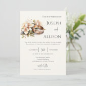 Boho floral wedding with rings einladung (Stehend Vorderseite)