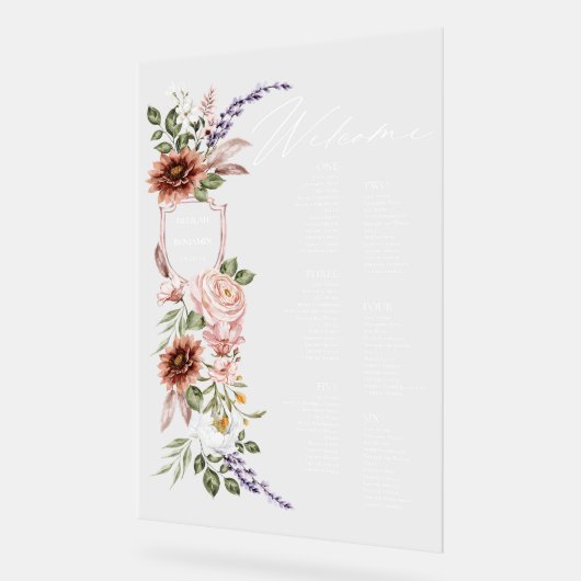 Boho Floral Welcome Wedding 6 Table Seating Chart Acrylschild (Winkel)