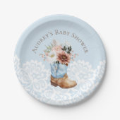 Boho Floral Western Blue Cowboy Boot Baby Dusche Pappteller (Vorderseite)