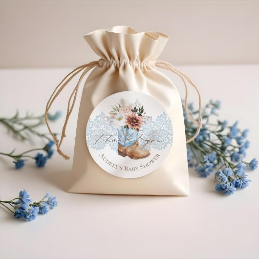 Boho Floral Western Blue Cowboy Boot Vielen Dank Runder Aufkleber