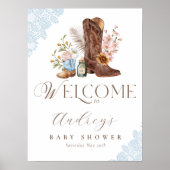 Boho Floral Western Blue Cowboy Boot Willkommen Poster (Vorne)