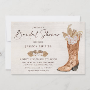 Boho Floral Western Boot Bridal Dusche Einladung