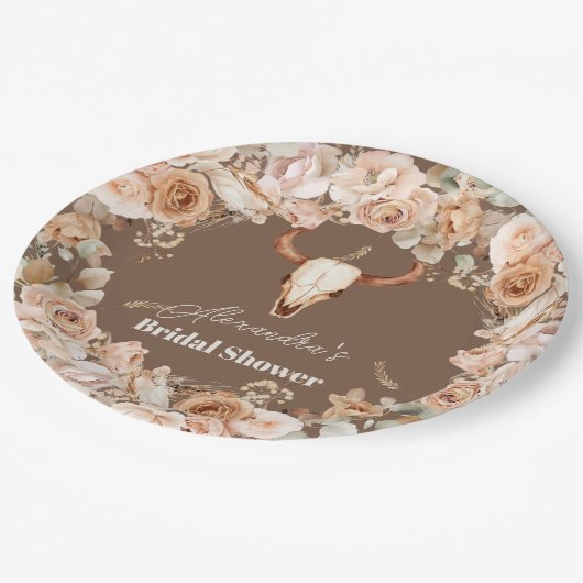 Boho Floral Western Brautparty Pappteller (Schrägansicht)