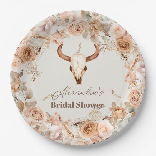 Boho Floral Western Brautparty Pappteller (Vorderseite)