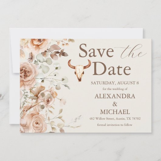 Boho floral Western Hochzeit speichern das Datum Save The Date (Vorderseite)