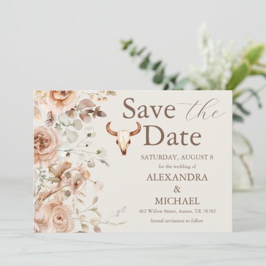 Boho floral Western Hochzeit speichern das Datum Save The Date (Stehend Vorderseite)
