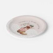 Boho Floral Western Pink Cowgirl Boot Baby Dusche Pappteller (Schrägansicht)