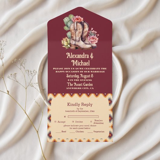 Boho Floral Western Wedding All In One Einladung