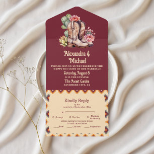 Boho Floral Western Wedding All In One Einladung