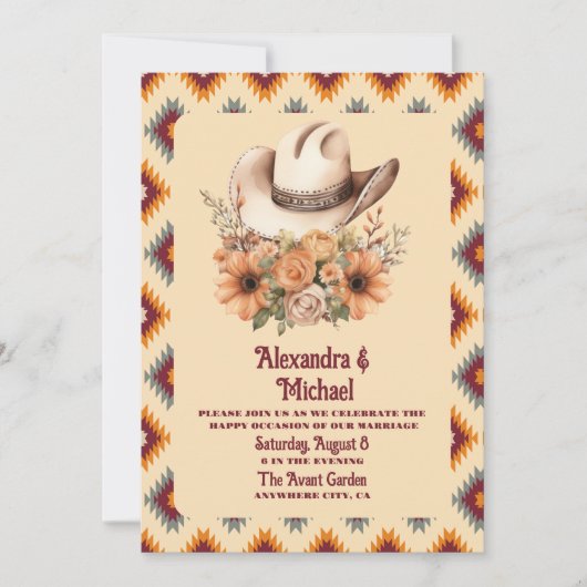 Boho Floral Western Wedding Einladung (Vorderseite)
